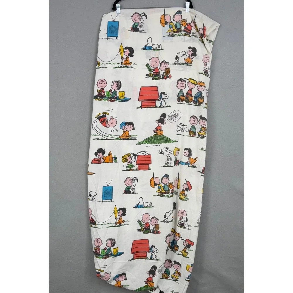 Peanuts Fitted Sheet Double White Snoopy Charlie Brown 1971 Vintage Bedding